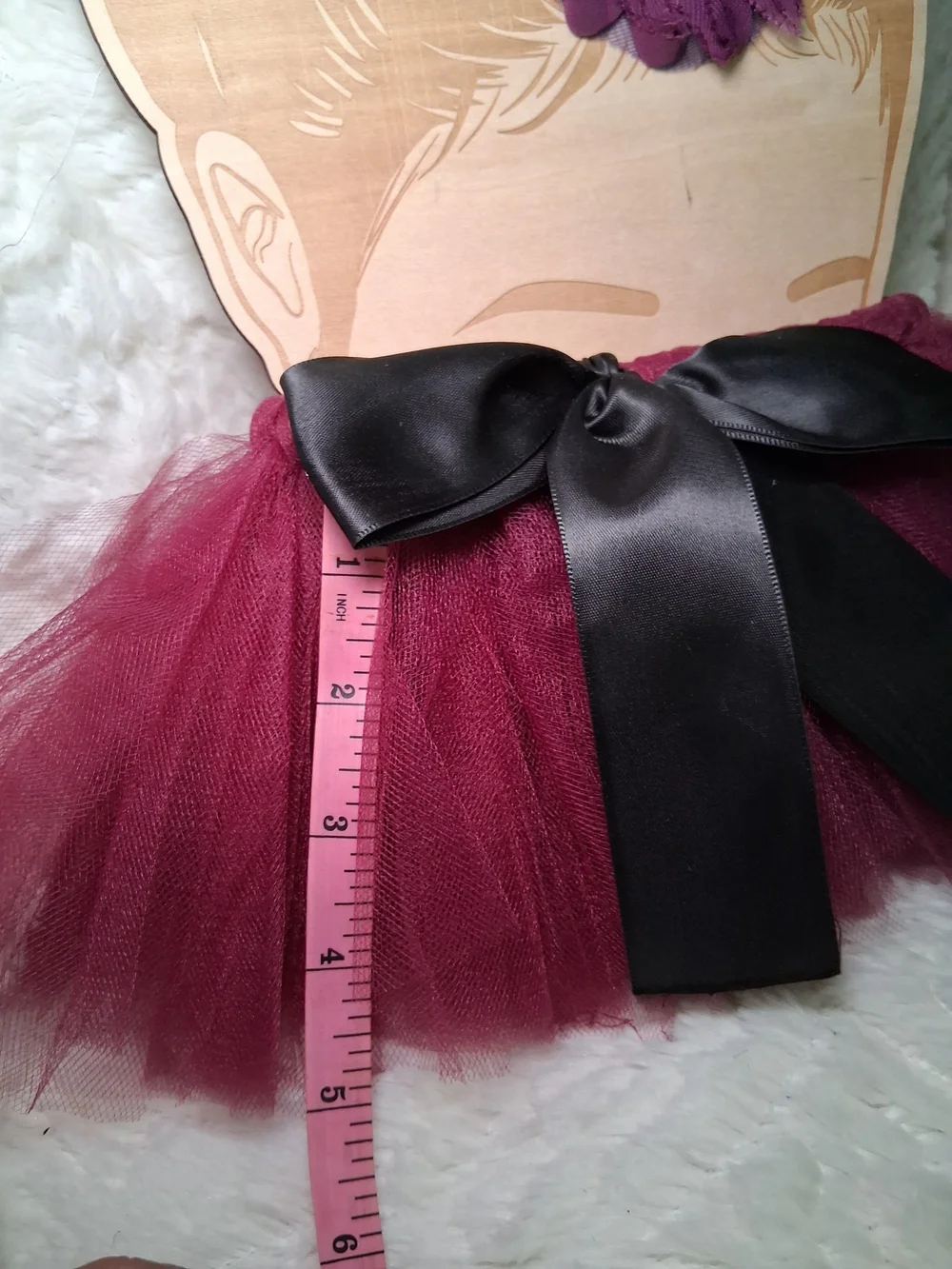 Girls Burgundy Flower Feather Headband With Tulle Skirt